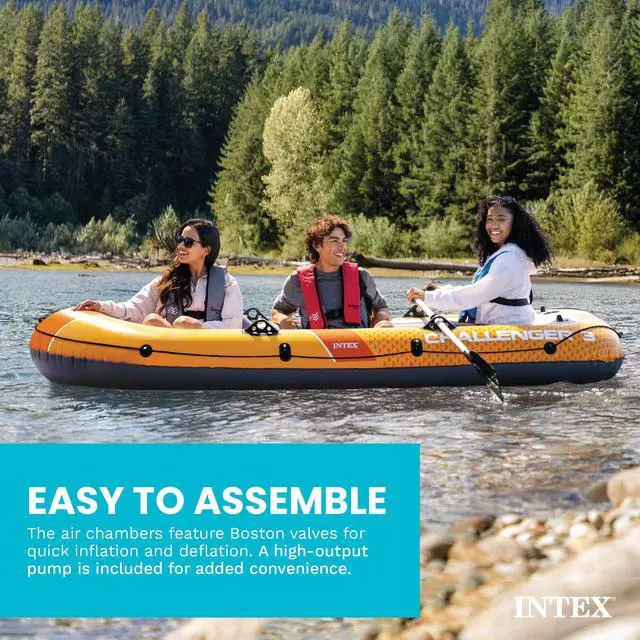 Alt view image 6 of 7 - INTEX 66313EP Challenger 3 Inflatable Boat Set: Includes Deluxe 54in Aluminum Oars and High-Output Pump Triple Air Chambers Welded Oar Locks 3-Person 660lb Weight Capacity