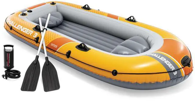 Main image of INTEX 66313EP Challenger 3 Inflatable Boat Set: Includes Deluxe 54in Aluminum Oars and High-Output Pump Triple Air Chambers Welded Oar Locks 3-Person 660lb Weight Capacity