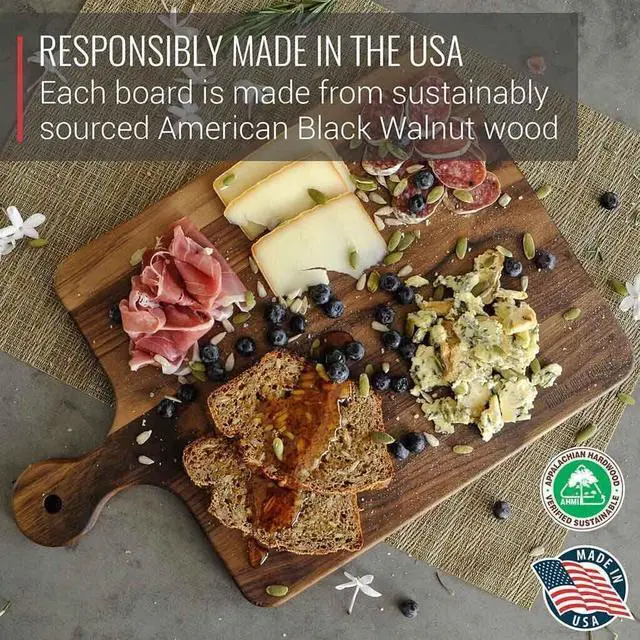 Alt view image 4 of 7 - Made in USA Walnut Cutting Board by Virginia Boys Kitchens - Butcher Block made from Sustainable Hardwood (Handle - 10x16)