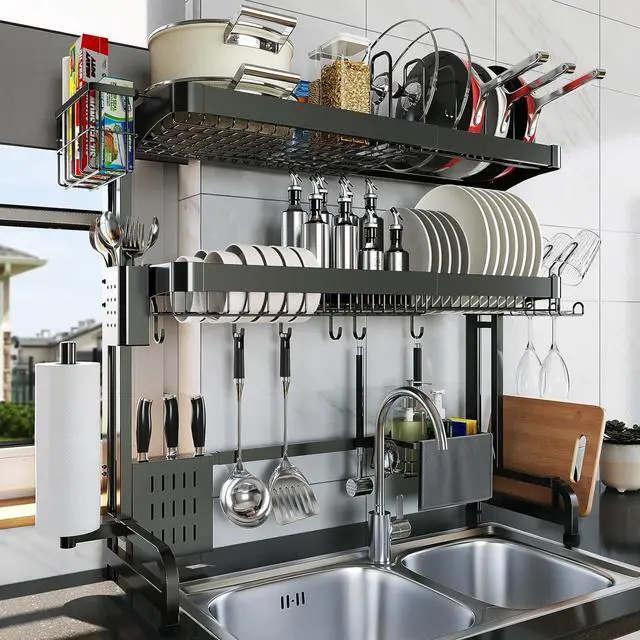 Main image of LIVOD Over The Sink Dish Drying Rack,3 Tier Adjustable Length Full Stainless Steel Large Storage Kitchen Dish Rack,for Kitchen Counter Expandable Multifunctional Organizers,Silver (25.5'' to 37.6'')