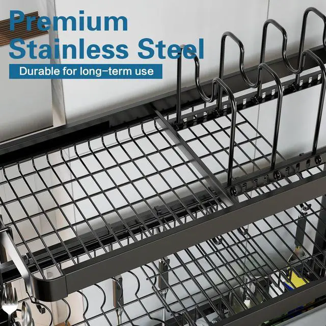Alt view image 4 of 7 - LIVOD Over The Sink Dish Drying Rack,3 Tier Adjustable Length Full Stainless Steel Large Storage Kitchen Dish Rack,for Kitchen Counter Expandable Multifunctional Organizers,Silver (25.5'' to 37.6'')