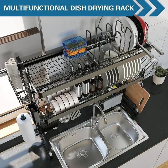 Alt view image 7 of 7 - LIVOD Over The Sink Dish Drying Rack,3 Tier Adjustable Length Full Stainless Steel Large Storage Kitchen Dish Rack,for Kitchen Counter Expandable Multifunctional Organizers,Silver (25.5'' to 37.6'')