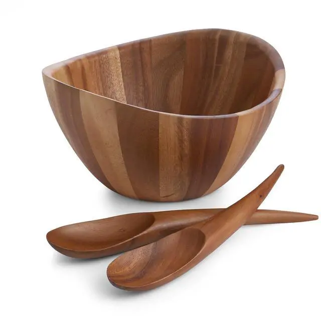 Main image of nambe Gourmet Harmony 3 Piece Wooden Salad Bowl Set | Big 12-Inch Salad Bowl with Serving Utensils | Acacia Wood Salad Tosser and Fruit Bowl | Housewarming Gift | Designed by Wei Young