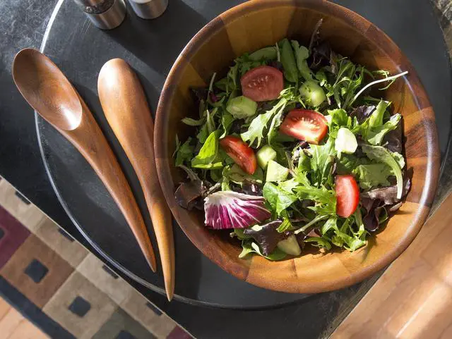 Alt view image 7 of 7 - nambe Gourmet Harmony 3 Piece Wooden Salad Bowl Set | Big 12-Inch Salad Bowl with Serving Utensils | Acacia Wood Salad Tosser and Fruit Bowl | Housewarming Gift | Designed by Wei Young