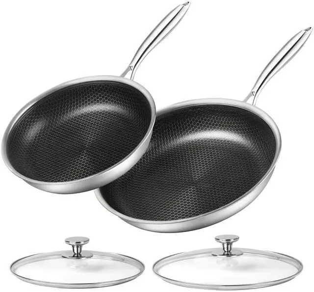 Main image of Innerwell Stainless Steel Frying Pan Set with Lid 10" and 12" Nonstick Honeycomb Coatings Skillet Set 2pcs W/Stay Cool Handle,Works Pan for Cooking with Induction Gas Stovetops