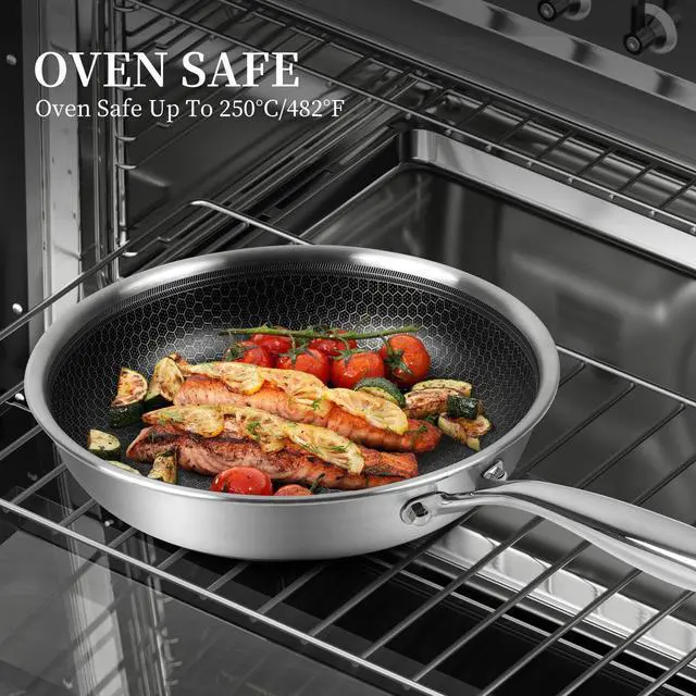 Alt view image 6 of 7 - Innerwell Stainless Steel Frying Pan Set with Lid 10" and 12" Nonstick Honeycomb Coatings Skillet Set 2pcs W/Stay Cool Handle,Works Pan for Cooking with Induction Gas Stovetops