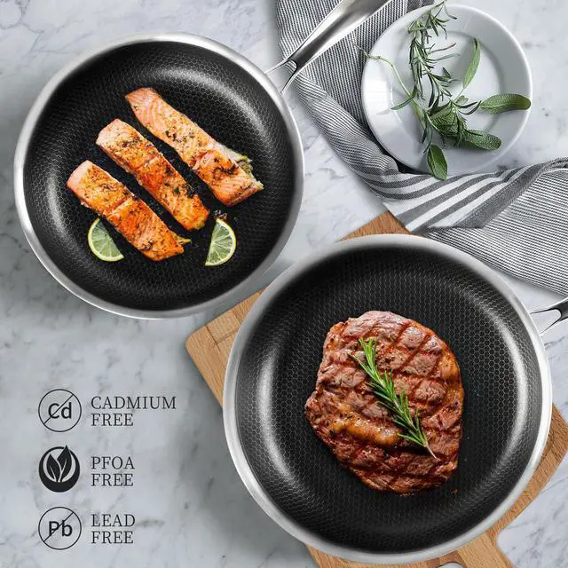 Alt view image 7 of 7 - Innerwell Stainless Steel Frying Pan Set with Lid 10" and 12" Nonstick Honeycomb Coatings Skillet Set 2pcs W/Stay Cool Handle,Works Pan for Cooking with Induction Gas Stovetops