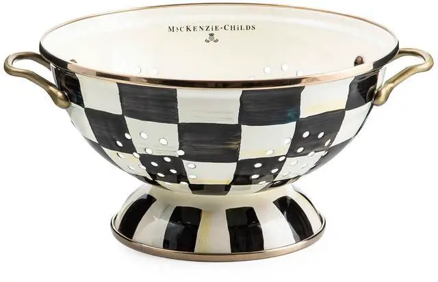 Main image of MACKENZIE-CHILDS Enamel Colander, Decorative Kitchen Strainer, Large, Black-and-White Courtly Check