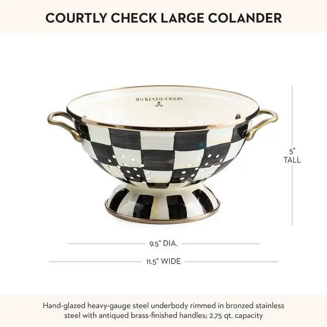 Alt view image 4 of 6 - MACKENZIE-CHILDS Enamel Colander, Decorative Kitchen Strainer, Large, Black-and-White Courtly Check