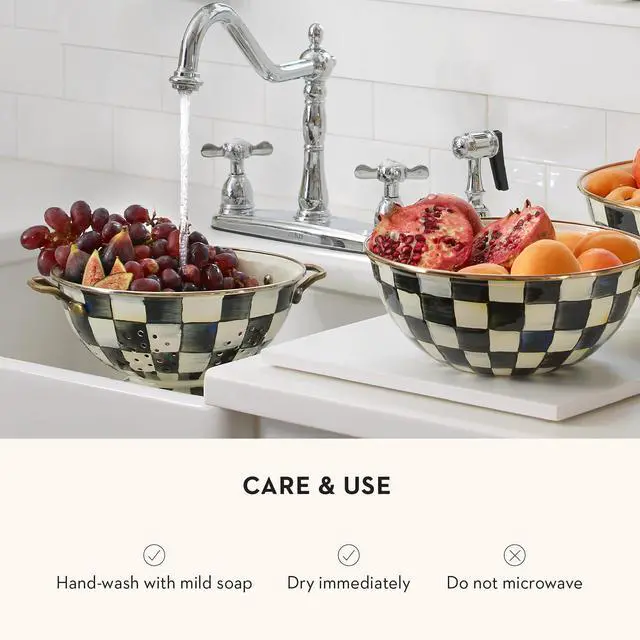 Alt view image 5 of 6 - MACKENZIE-CHILDS Enamel Colander, Decorative Kitchen Strainer, Large, Black-and-White Courtly Check