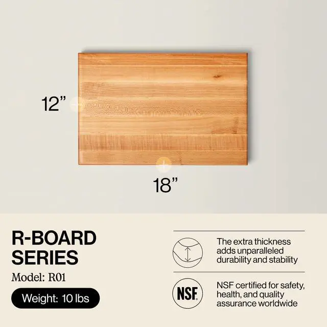 Alt view image 2 of 7 - John Boos R-Board Series Rectangular Wooden Maple Cutting Board 18x12 1.5 Thick, 10-lb Reversible Butcher Block with Edge-Grain & Finger Grips Made in the USA