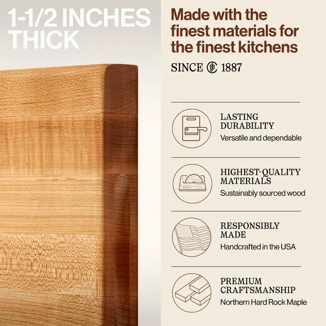 Alt view image 3 of 7 - John Boos R-Board Series Rectangular Wooden Maple Cutting Board 18x12 1.5 Thick, 10-lb Reversible Butcher Block with Edge-Grain & Finger Grips Made in the USA