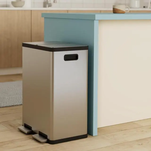 Alt view image 2 of 4 - SIMPLI-MAGIC 60 Liter / 16 Gallon Rectangular Hands-Free Dual Compartment Recycling Kitchen Step Trash Can with Soft-Close Lid, Brushed Stainless Steel