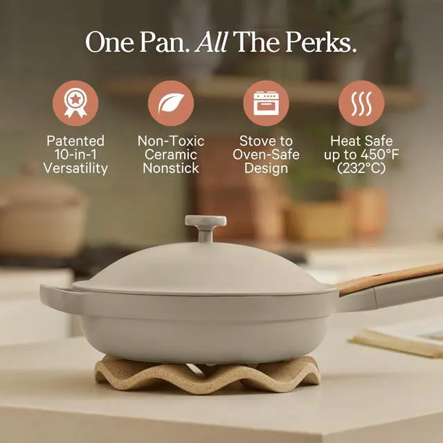Alt view image 2 of 7 - Our Place Always Pan 2.0 | 10.5" Ceramic Pan with Modular Lid, Steamer Basket & Spatula | Patented 10-in-1 Nonstick, Non-Toxic Cookware Made Without PFAS | Induction & Oven-Safe up to 450°F | Steam