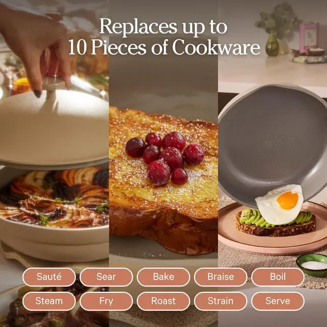 Alt view image 3 of 7 - Our Place Always Pan 2.0 | 10.5" Ceramic Pan with Modular Lid, Steamer Basket & Spatula | Patented 10-in-1 Nonstick, Non-Toxic Cookware Made Without PFAS | Induction & Oven-Safe up to 450°F | Steam