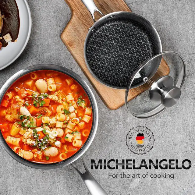 Alt view image 7 of 7 - MICHELANGELO Triply Stainless Steel Pot Set, Hybrid Nonstick Saucepan Set with Lids, Induction Compatible Heavy Duty Sauce Pan 1QT & 2QT & 3QT, Honeycomb Interior, Dishwasher Safe Cookware - 6 Piece