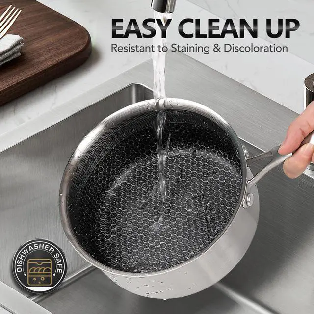 Alt view image 6 of 7 - MICHELANGELO Triply Stainless Steel Pot Set, Hybrid Nonstick Saucepan Set with Lids, Induction Compatible Heavy Duty Sauce Pan 1QT & 2QT & 3QT, Honeycomb Interior, Dishwasher Safe Cookware - 6 Piece