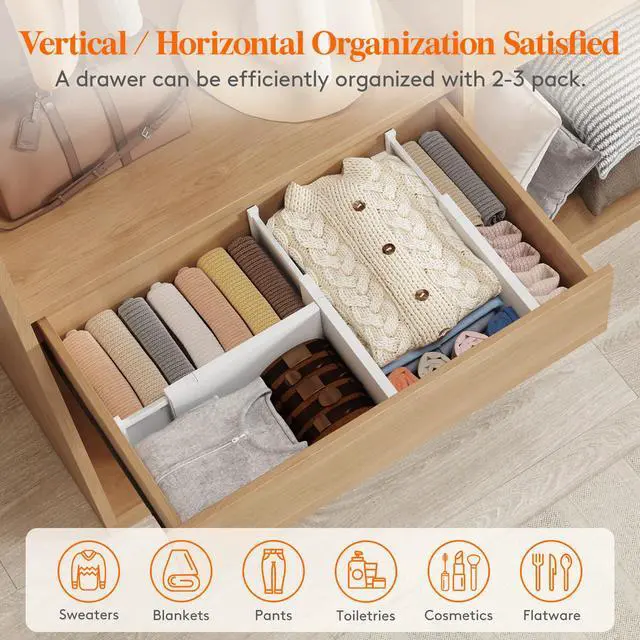 Alt view image 4 of 7 - Lifewit 14 Pack 6" High Drawer Dividers 34-56cm/13.5-22" Adjustable Drawer Organizer for Clothes/Utensils, Expandable Drawer Separator in Dresser/Kitchen/Bedroom/Office Organization & Storage White