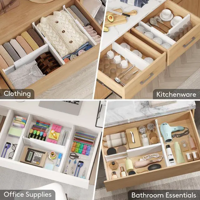 Alt view image 7 of 7 - Lifewit 14 Pack 6" High Drawer Dividers 34-56cm/13.5-22" Adjustable Drawer Organizer for Clothes/Utensils, Expandable Drawer Separator in Dresser/Kitchen/Bedroom/Office Organization & Storage White