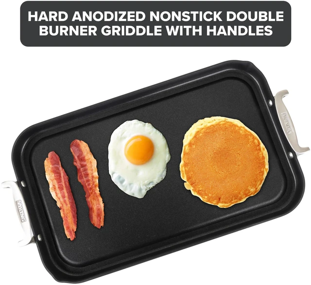 Alt view image 2 of 6 - Viking Nonstick Double Burner Griddle, 19 x 11 Inch Hard Anodized Kitchen Grill Pan with Handles, Oven Safe, Works on Gas, Ceramic, and Electric Stove Top