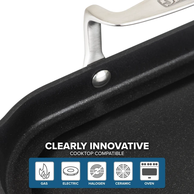 Alt view image 5 of 6 - Viking Nonstick Double Burner Griddle, 19 x 11 Inch Hard Anodized Kitchen Grill Pan with Handles, Oven Safe, Works on Gas, Ceramic, and Electric Stove Top