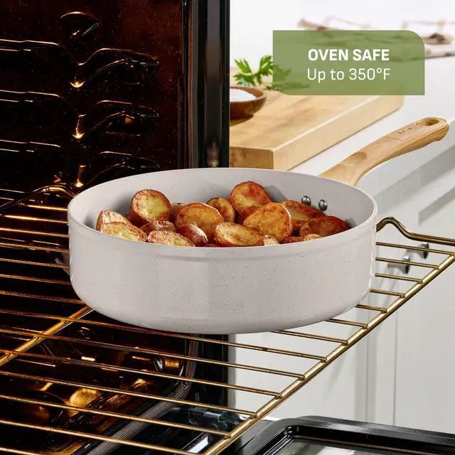 Alt view image 6 of 7 - T-Fal Revive Ceramic Nonstick Cookware Set, Oven Safe Up to 350ºF, 12-Piece, Includes Stockpot, Saucepan, Skillet, Frying Pans, Utensils, Ceramic Pots and Pans Set, Beige Granite