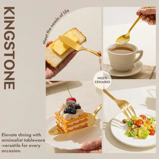 Alt view image 4 of 7 - KINGSTONE Large Hostess Gold Serving Utensils Set, 18/10 Stainless Steel -10 inch Serving Spoons, Slotted Spoons, Forks, Tongs, Cake Pie Server, Butter Knife, Sugar spoon for Buffet, Wedding, Party