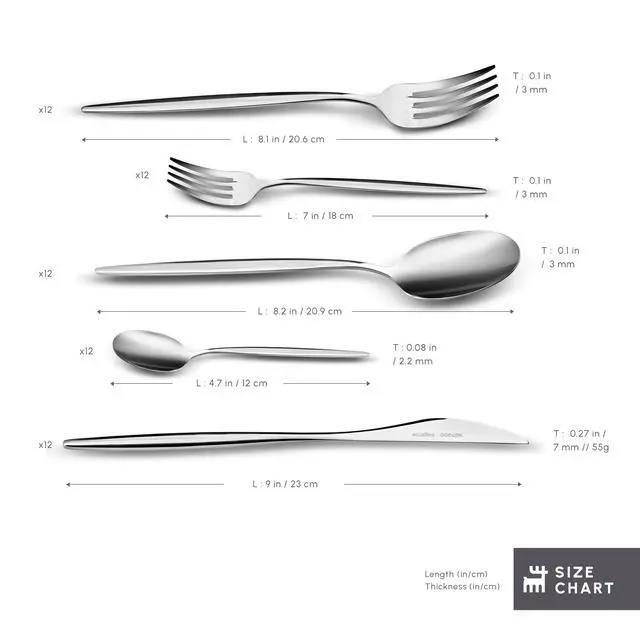 Alt view image 4 of 7 - Karaca Lizbon - 18/10 Stainless Steel Silverware Set for 12, 60 Piece Heavy Duty Flatware Set, Dishwasher Safe Modern Cutlery incl. Kitchen Forks, Spoons, Knives Eating Utensils Sets - Platin