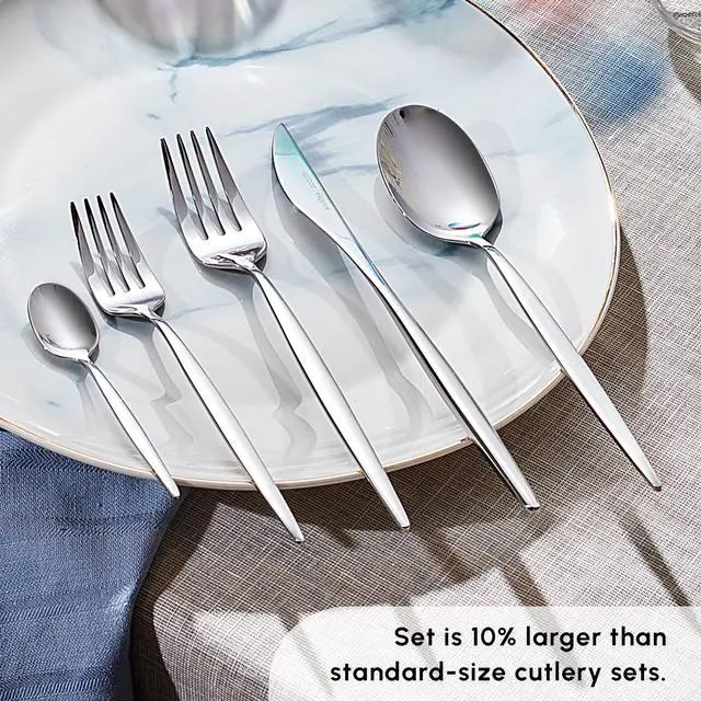 Alt view image 5 of 7 - Karaca Lizbon - 18/10 Stainless Steel Silverware Set for 12, 60 Piece Heavy Duty Flatware Set, Dishwasher Safe Modern Cutlery incl. Kitchen Forks, Spoons, Knives Eating Utensils Sets - Platin