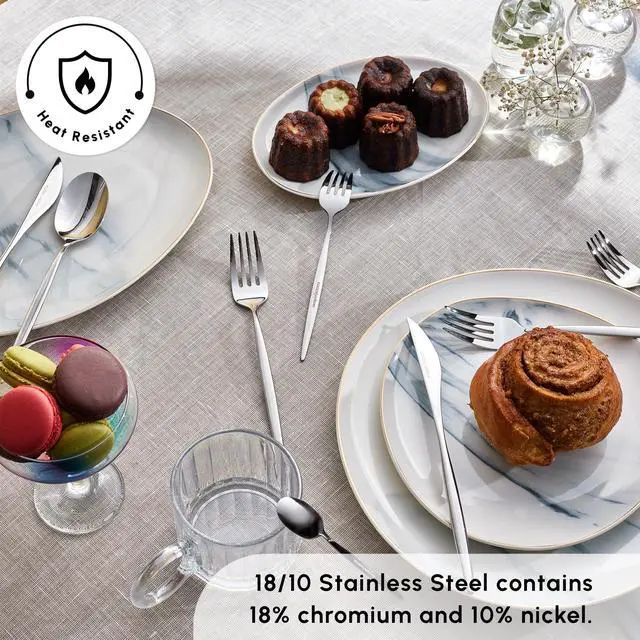 Alt view image 7 of 7 - Karaca Lizbon - 18/10 Stainless Steel Silverware Set for 12, 60 Piece Heavy Duty Flatware Set, Dishwasher Safe Modern Cutlery incl. Kitchen Forks, Spoons, Knives Eating Utensils Sets - Platin