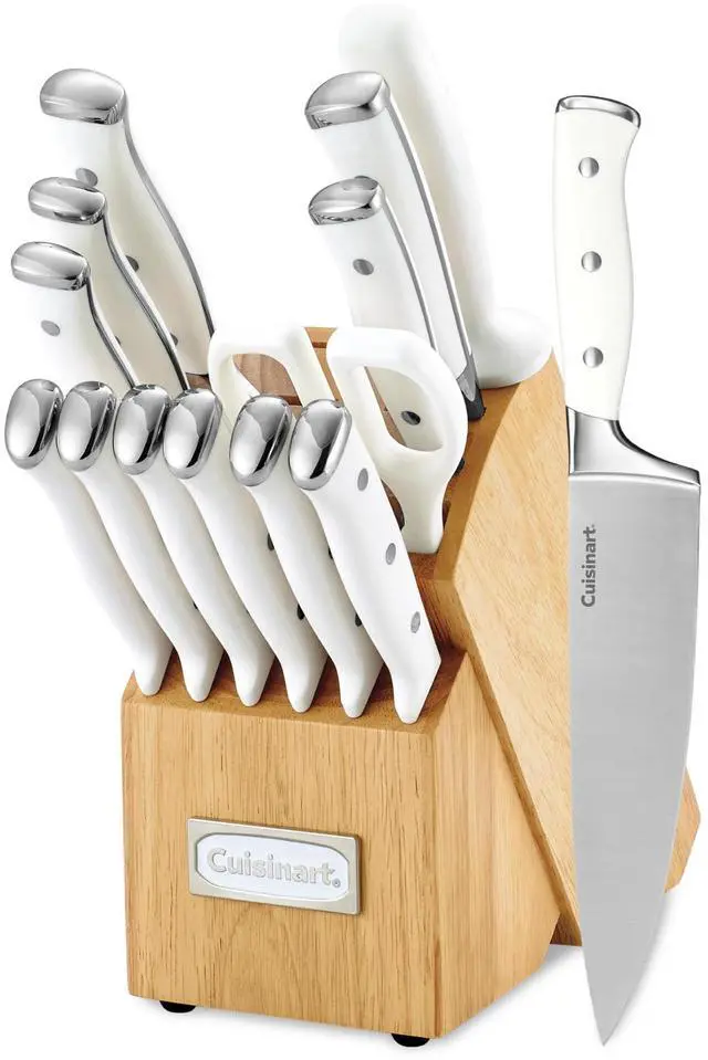 Main image of Cuisinart 15-Piece Knife Set with Block, High Carbon Stainless Steel, Forged Triple Rivet, White, C77WTR-15P