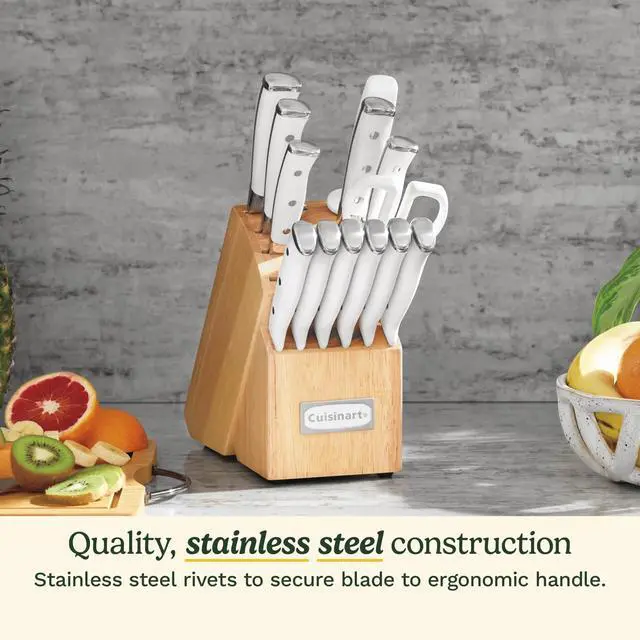 Alt view image 2 of 6 - Cuisinart 15-Piece Knife Set with Block, High Carbon Stainless Steel, Forged Triple Rivet, White, C77WTR-15P