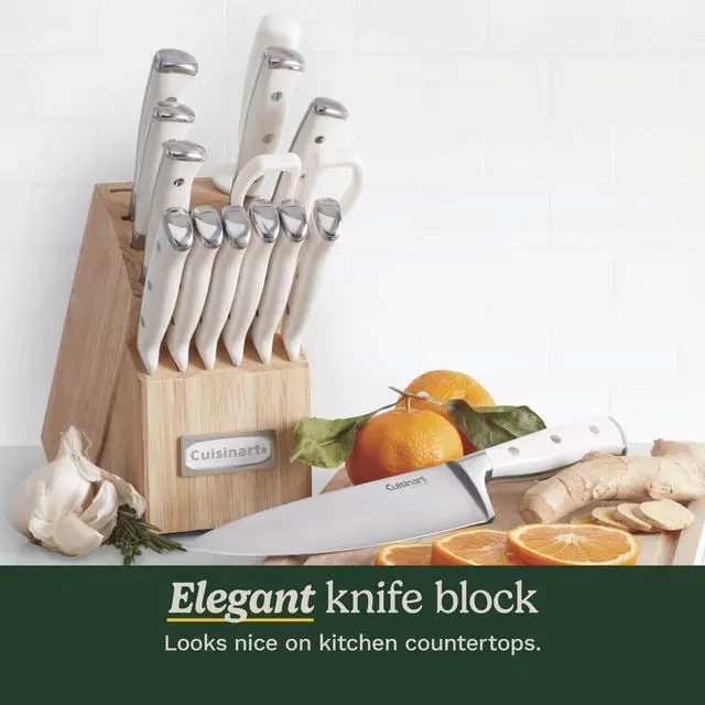 Alt view image 3 of 6 - Cuisinart 15-Piece Knife Set with Block, High Carbon Stainless Steel, Forged Triple Rivet, White, C77WTR-15P