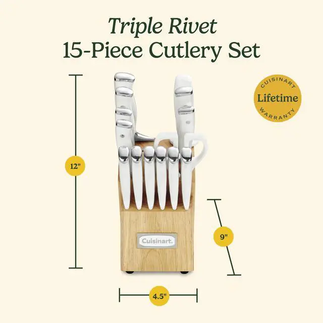 Alt view image 6 of 6 - Cuisinart 15-Piece Knife Set with Block, High Carbon Stainless Steel, Forged Triple Rivet, White, C77WTR-15P