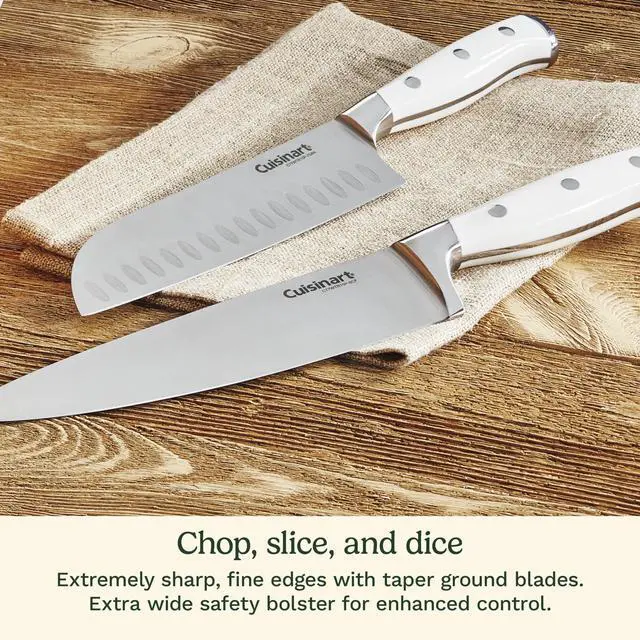 Alt view image 4 of 6 - Cuisinart 15-Piece Knife Set with Block, High Carbon Stainless Steel, Forged Triple Rivet, White, C77WTR-15P