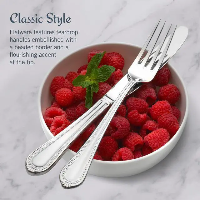 Alt view image 5 of 7 - Mikasa Regent Bead 65-Piece Flatware Set for 12, 18/10 Stainless Steel Silverware with Beaded Teardrop Handles, Includes Serving Utensils, Dishwasher Safe