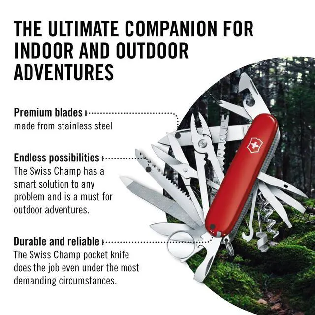 Alt view image 5 of 6 - Victorinox Swiss Champ Swiss Army Knife, 33 Functions, Swiss Made Multitool with Large Blade, Screwdriver, Chisel and Combination Pliers for Everyday Carry - Red