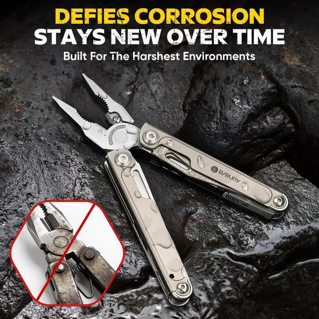 Alt view image 4 of 7 - BIBURY Titanium Alloy Multitool with Damascus Knife, EDC Multi tools with Replaceable Wire Cutters, Scissors, Screwdriver Bits, Titanium Handle Multi-Tool for Camping, Survival, Repair - BI2049TI