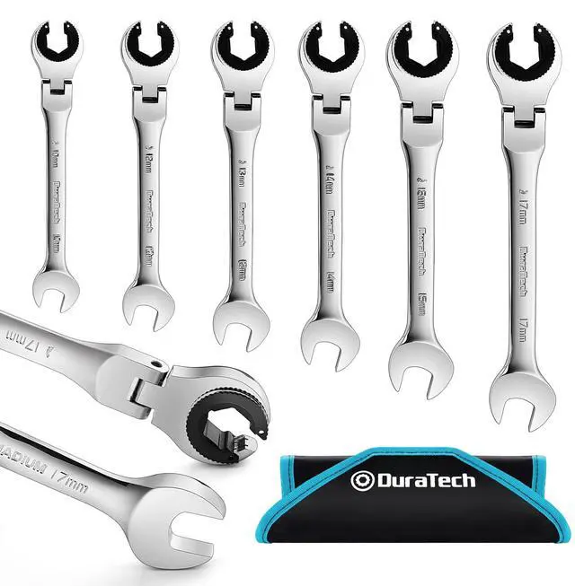 Main image of DURATECH 6-Piece Ratcheting Wrench Set with Open Flex-head, Metric Ratcheting Tubing Wrench Set, 10-17mm, 72-Tooth Gear, CR-V Steel, with Organizer Bag, Gifts for Men