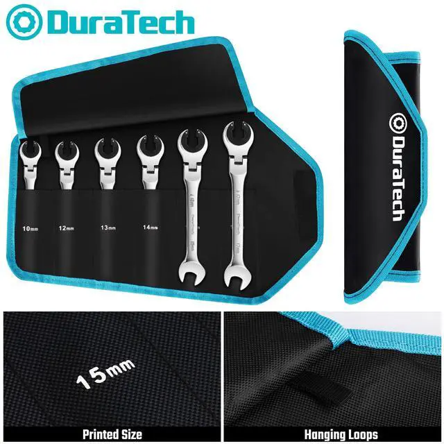Alt view image 6 of 7 - DURATECH 6-Piece Ratcheting Wrench Set with Open Flex-head, Metric Ratcheting Tubing Wrench Set, 10-17mm, 72-Tooth Gear, CR-V Steel, with Organizer Bag, Gifts for Men