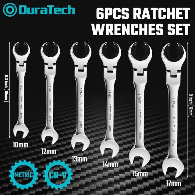 Alt view image 4 of 7 - DURATECH 6-Piece Ratcheting Wrench Set with Open Flex-head, Metric Ratcheting Tubing Wrench Set, 10-17mm, 72-Tooth Gear, CR-V Steel, with Organizer Bag, Gifts for Men