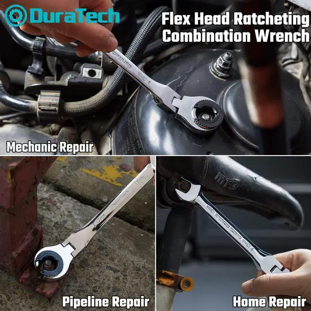 Alt view image 3 of 7 - DURATECH 6-Piece Ratcheting Wrench Set with Open Flex-head, Metric Ratcheting Tubing Wrench Set, 10-17mm, 72-Tooth Gear, CR-V Steel, with Organizer Bag, Gifts for Men