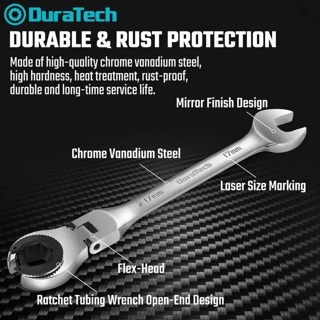 Alt view image 5 of 7 - DURATECH 6-Piece Ratcheting Wrench Set with Open Flex-head, Metric Ratcheting Tubing Wrench Set, 10-17mm, 72-Tooth Gear, CR-V Steel, with Organizer Bag, Gifts for Men