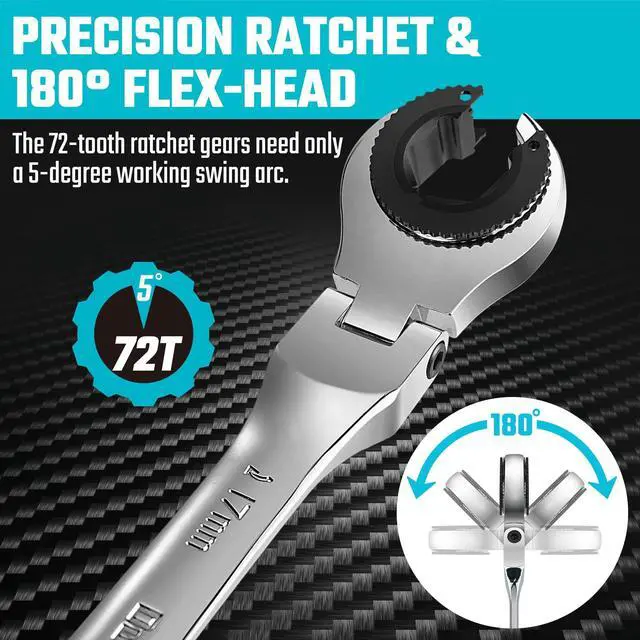 Alt view image 7 of 7 - DURATECH 6-Piece Ratcheting Wrench Set with Open Flex-head, Metric Ratcheting Tubing Wrench Set, 10-17mm, 72-Tooth Gear, CR-V Steel, with Organizer Bag, Gifts for Men