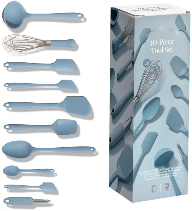 Alt view image 2 of 7 - GIR: Get It Right 10-Piece Spatula Set & Silicone Utensils for Kitchen - Slate - Heat Resistant to 425°F - Dishwasher Friendly - Includes Ladle, Whisk, Potato Peeler & Kitchen Spoons
