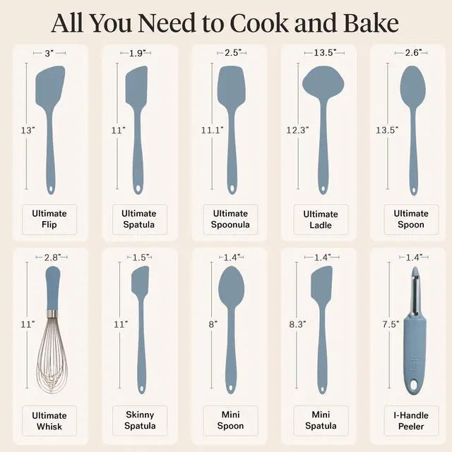 Alt view image 4 of 7 - GIR: Get It Right 10-Piece Spatula Set & Silicone Utensils for Kitchen - Slate - Heat Resistant to 425°F - Dishwasher Friendly - Includes Ladle, Whisk, Potato Peeler & Kitchen Spoons
