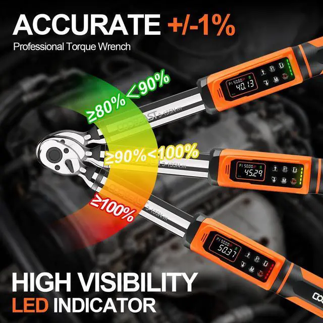 Alt view image 6 of 7 - coobeast Digital Torque Wrench, 3/8 Drive Electronic Torque Wrench with Preset Value(1.5-99.5 Ft-lbs./2-135Nm), Buzzer and LED Flash Five Units of Measure for Bike Motorcycle Car