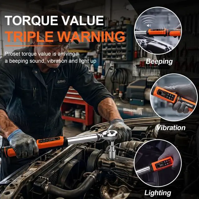 Alt view image 5 of 7 - coobeast Digital Torque Wrench, 3/8 Drive Electronic Torque Wrench with Preset Value(1.5-99.5 Ft-lbs./2-135Nm), Buzzer and LED Flash Five Units of Measure for Bike Motorcycle Car