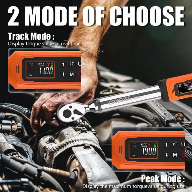 Alt view image 7 of 7 - coobeast Digital Torque Wrench, 3/8 Drive Electronic Torque Wrench with Preset Value(1.5-99.5 Ft-lbs./2-135Nm), Buzzer and LED Flash Five Units of Measure for Bike Motorcycle Car