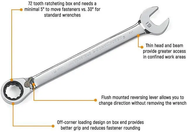 Alt view image 2 of 7 - GEARWRENCH 8 Piece 72-Tooth 12 Point Reversible Ratcheting Combination SAE Wrench Set | 9533N